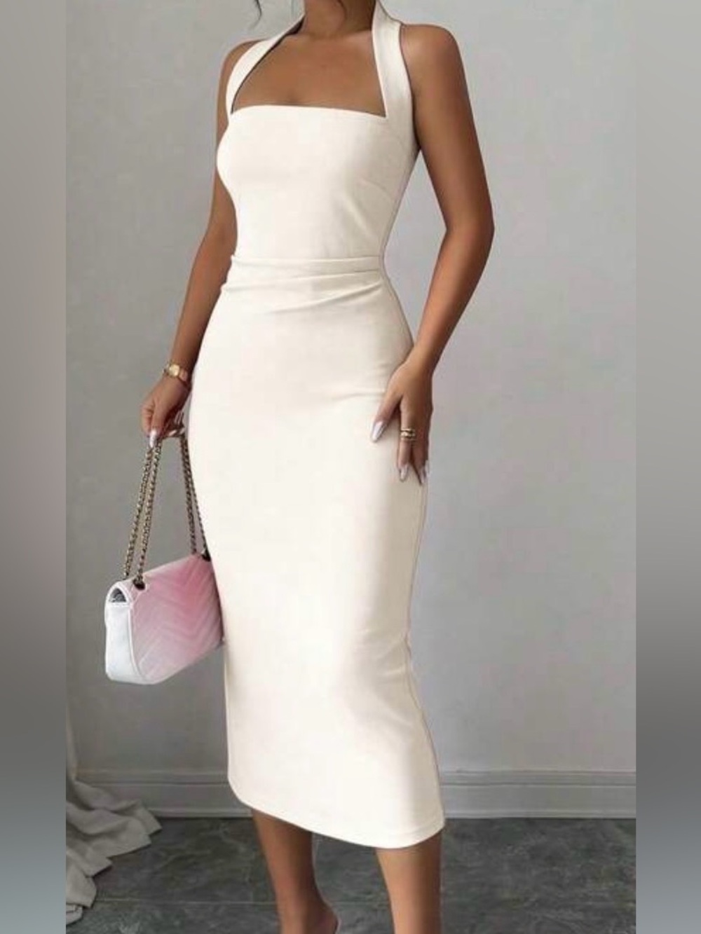 Slim Fit Cream Midi Skirt - Elegant Pencil Style